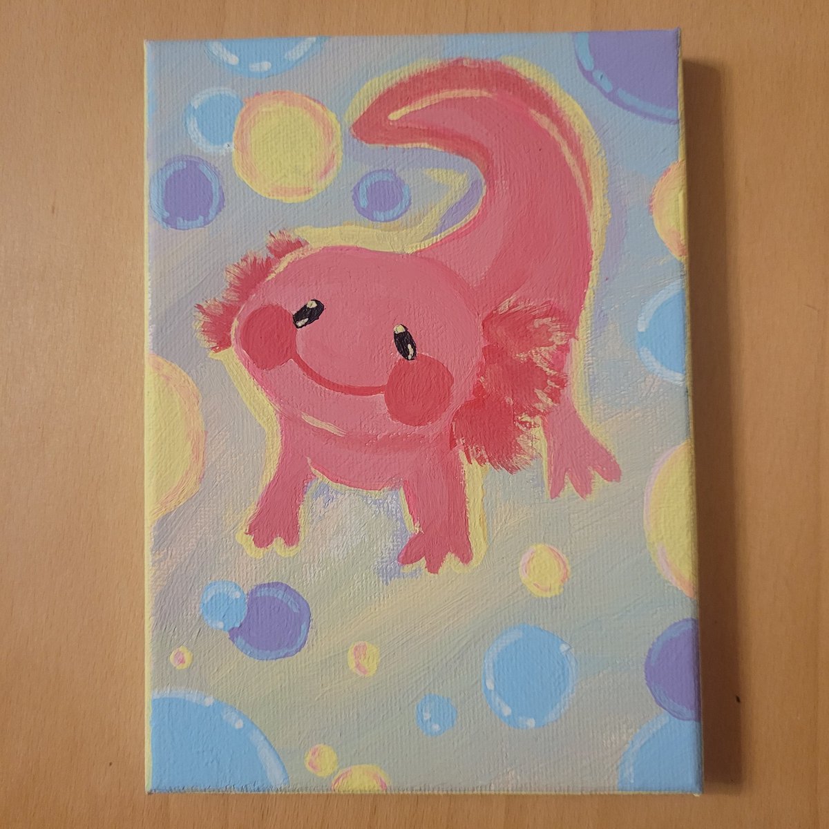small boy, baby, tiny tiny boy. does not know anything, does not even know abc's. just knows be little and nap. so pure. #acrylicpainting #axolotl #axolotlart #pastellove #bubbles