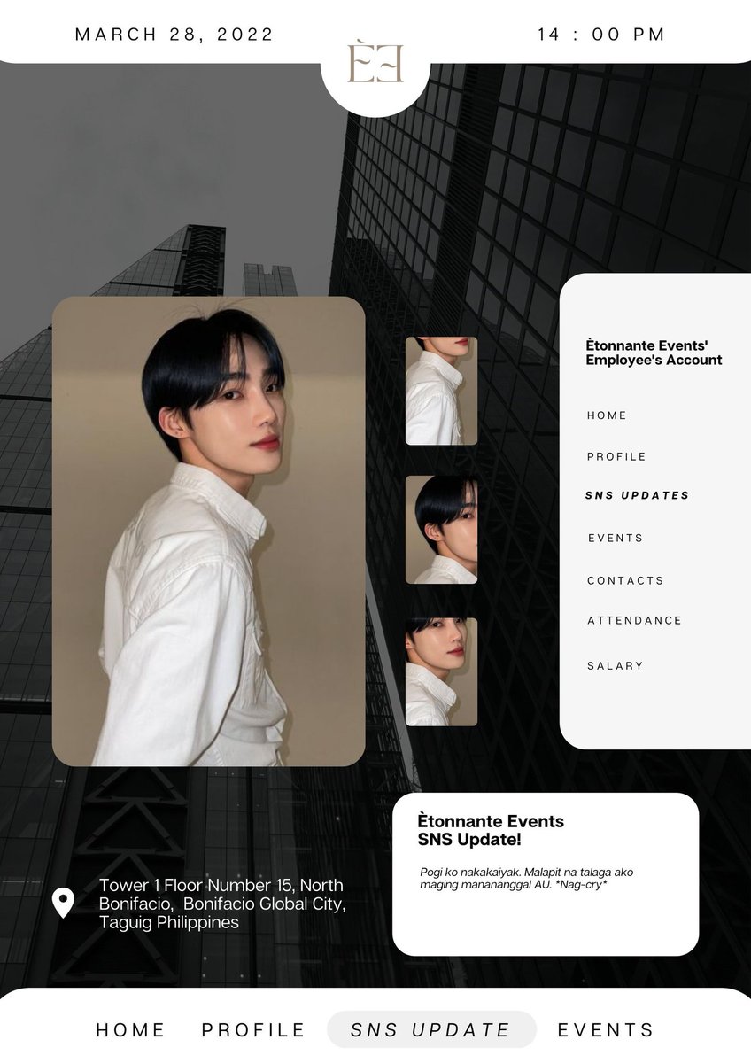 ⠀
           MIROS, VD — SNS UPDATE.⠀

           ◴ 14:00 — March 28, 2022
           ⌕ Ée Bldg, Bonifacio Global City
⠀