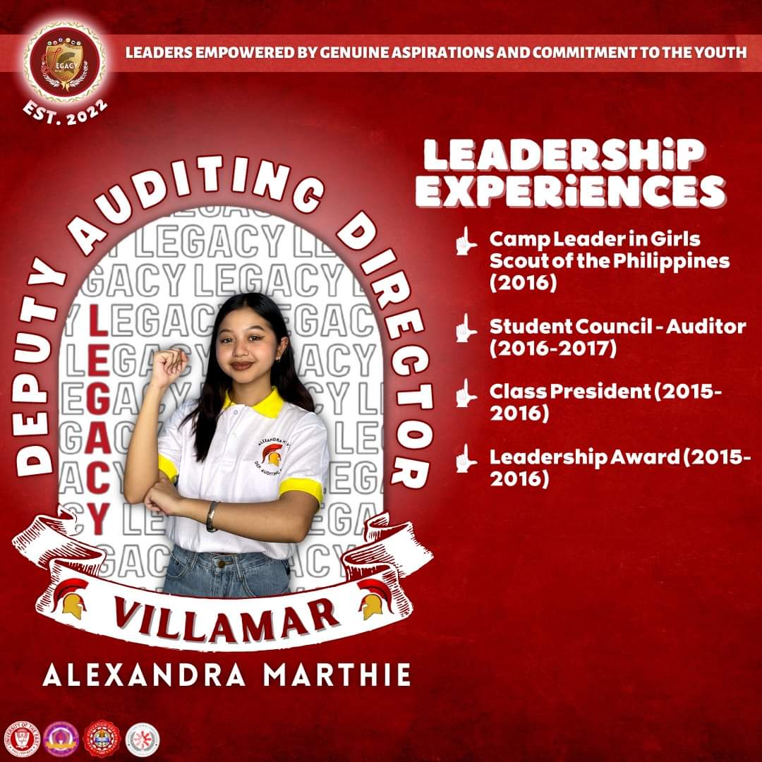 LegacyParty_UE's tweet photo. HIGHLIGHTS | Credentials
Alexandra Marthie T. Villamar, your next Deputy Auditing Director from LEGACY Party. Here are her credentials:
#AlexandraSaKultura
#LegasiyaParaSaBawatIsa
#VoteSTRAIGHT
#VoteWISELY
#VoteLEGACYParty
#LegacyForConsistency
#SaLegacyWalangPagsisisi https://t.co/lEWXGkdHb1