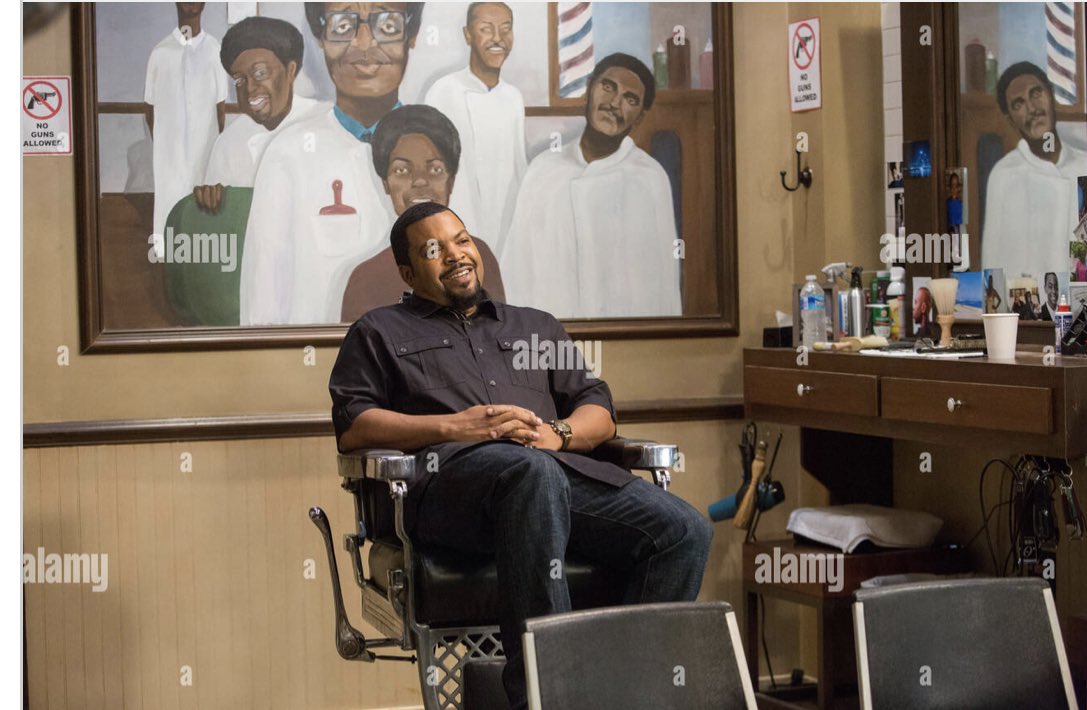 kaysview121's tweet photo. See the painting in the background, anyone know what its called, the artist and where i can find it? #barbershop #barbershop3 #thenextcut #IceCube #blackart https://t.co/kTYxPEZEYn
