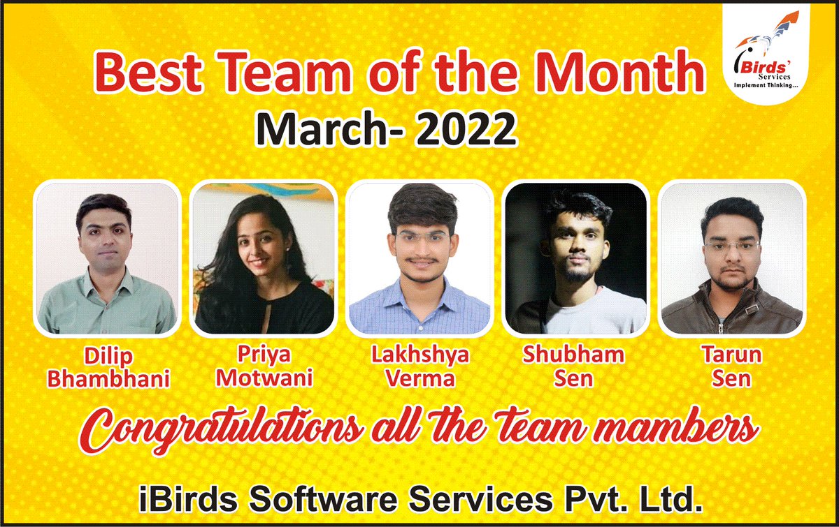 ibirdsservices's tweet photo. Wall Of Appreciation- Mar 2022 

Star Performer- Diksha Agarwal &amp; Charala Jyothsna
Silent Performer- Gaurav Sharma
Best Team- Dilip Bhambhani, Lakshya Verma, shubham sen, Priya Motwani, Tarun Sen 
Helpy Helper- Mohammed Najab https://t.co/TGbWxLhCoQ