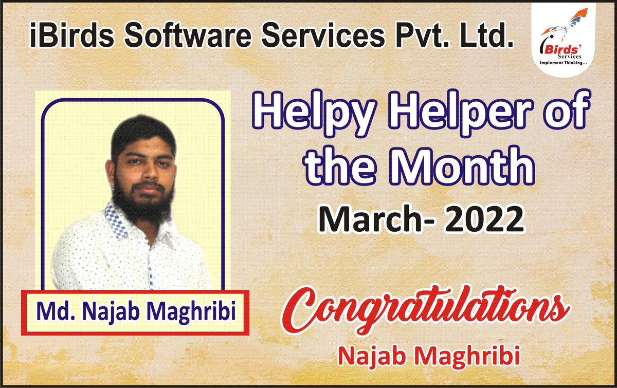 ibirdsservices's tweet photo. Wall Of Appreciation- Mar 2022 

Star Performer- Diksha Agarwal &amp; Charala Jyothsna
Silent Performer- Gaurav Sharma
Best Team- Dilip Bhambhani, Lakshya Verma, shubham sen, Priya Motwani, Tarun Sen 
Helpy Helper- Mohammed Najab https://t.co/TGbWxLhCoQ