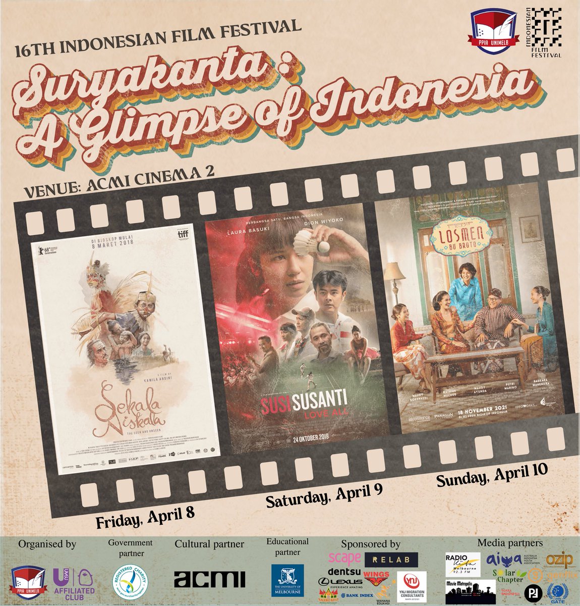 IFFAustralia's tweet photo. Calling out to all our Indonesian film enthusiast in Australia, because we have the films and date set for our annual Movie Screening. 

For 3 days only (8 - 10 April 2022), enjoy Indonesia finest films only @ACMI 

https://t.co/AGubVvvWAT https://t.co/4XfUhRg5vQ