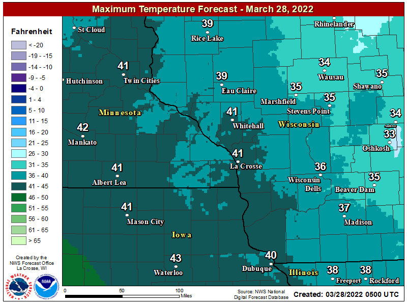 Good Morning SE Minnesota!

Quiet weather for a (hopefully) quiet Monday ahead : )

Partly sunny at times though mostly cloudy, highs around 40. Southeast winds calm.

#MNwx #WIwx #IAwx #RochMN #Minneapolis #Rochester #LaCrosse #Mankato #MasonCity #Austin #AustinMN https://t.co/UU6Ji6yxk7