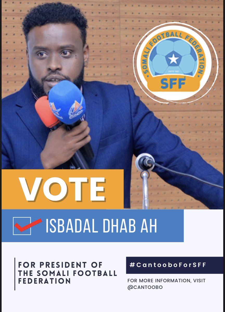 khalidawmusse's tweet photo. We defintely need to start over and build a supportive sports system. I support my brother @Cantoobo for the President of Somali Football Association. Our national sports needs fresh blood and sportsmanship, i believe Cantoobo is the right man for the job. #CantooboforSFF https://t.co/SgXQ0lbJlm