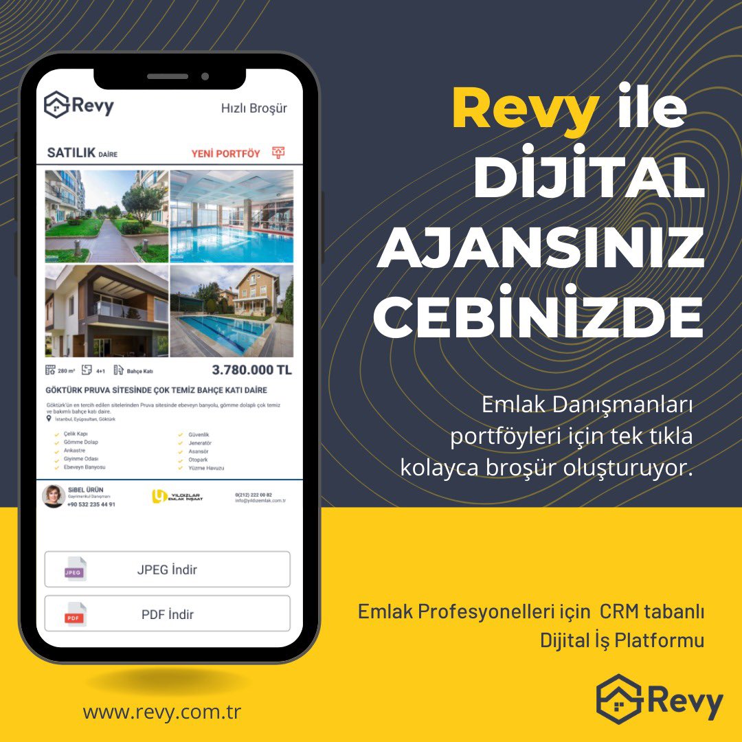 Revy, bir çok farklı özelliği ile emlak danışmanlarının hayatını kolaylaştırıyor. 

Hemen kullanmaya başlayın, teknolojinin dönüştürdüğü emlak sektöründe Revy ile önde olun!

revy.com.tr

#revyplatform #revyapp #emlak #emlakcrm #emlakdanışmanlığı #emlakçı #emlakofisi