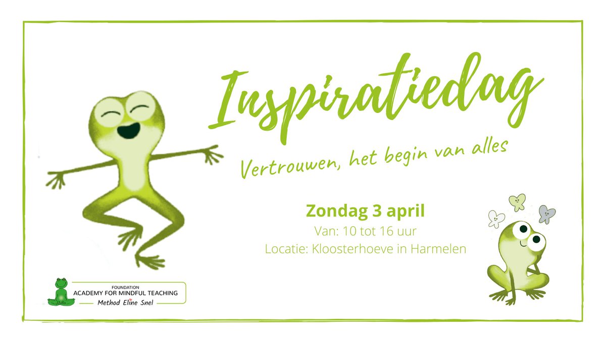 elinesnel's tweet photo. Het is bijna zover! We kunnen niet wachten om jullie te ontmoeten op de inspiratiedag. Ben jij erbij zondag 3 april?

https://t.co/ikAdmAtntF

#elinesnel #christeriele #peterdegraef #inspiratiedag #vooriedereen  #mindfulness #stilzittenalseenkikker #acedemievoormindfulteaching https://t.co/dDvnhU8ByY