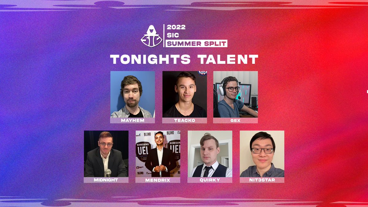 The first game starting in just under 1 hour! Here is who you will be seeing on the Desk tonight.

Host: <a href="/MayhemTalks/">Mayhem</a> 
Analysts: <a href="/teacko2/">Benjamin Lee (Teacko)</a> and <a href="/GexCasts/">GEX</a> 
PBP: <a href="/MidnightCaster/">Euan 'Midnight' Reid</a> and <a href="/Quirkycasts/">Quirky</a> 
CC: <a href="/MendrixNm/">Mendrix</a> and <a href="/Nit3Star/">Frank "Nit3Star" Peng</a> 

Tune in at 6:20pm on twitch.tv/SumSoc