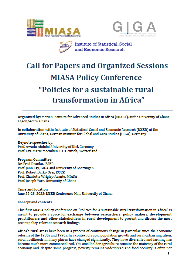 AnetteRuml's tweet photo. Exciting policy conference in Accra: "Policies for a sustainable rural transformation in Africa".
The call for abstracts/ papers is open and we hope to see some of you there 
@GIGA_Institute @jann_lay https://t.co/jvouwblNYU