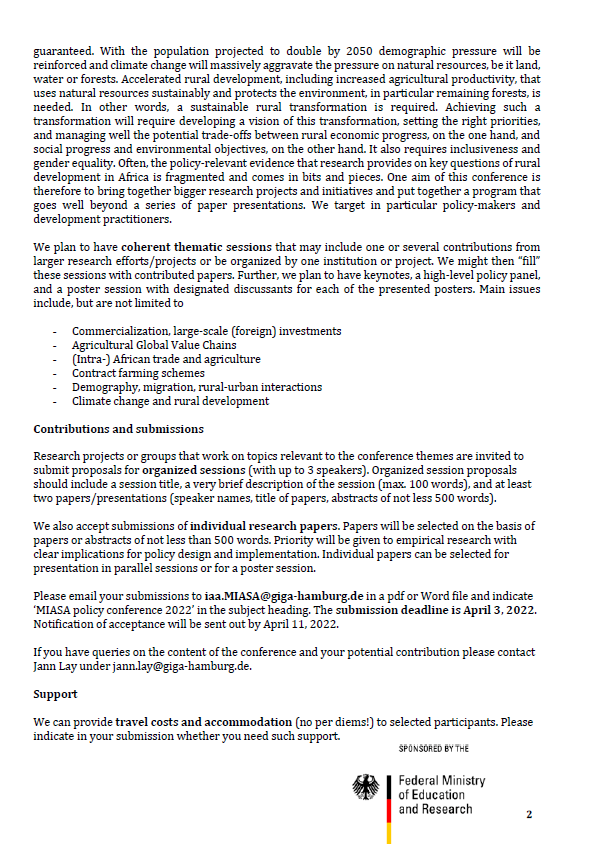 Exciting policy conference in Accra: "Policies for a sustainable rural transformation in Africa".
The call for abstracts/ papers is open and we hope to see some of you there 
<a href="/GIGA_Institute/">German Institute for Global and Area Studies</a> <a href="/jann_lay/">Jann Lay</a>