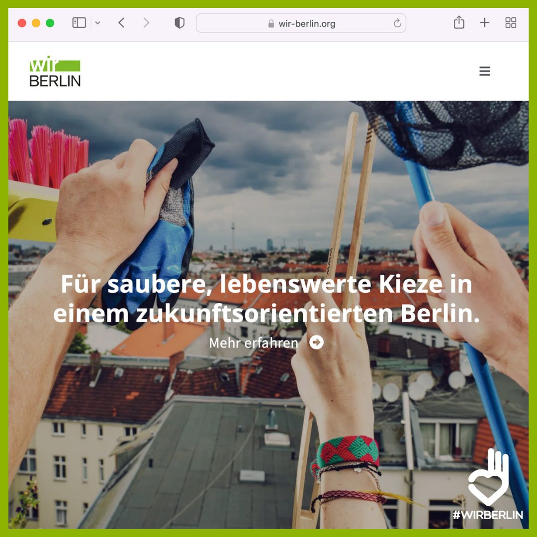 BerlinWir's tweet photo. SIE IST DA!🎉 Nach vier Monaten intensiver Arbeit präsentieren wir euch heute voller Stolz unsere neue Website: https://t.co/X1Mgz55uOK
Wir bedanken uns bei @goldener_westen für die Gestaltung der Website - made with 💚. 
#wirberlin #website #online https://t.co/KtY8SHycl3