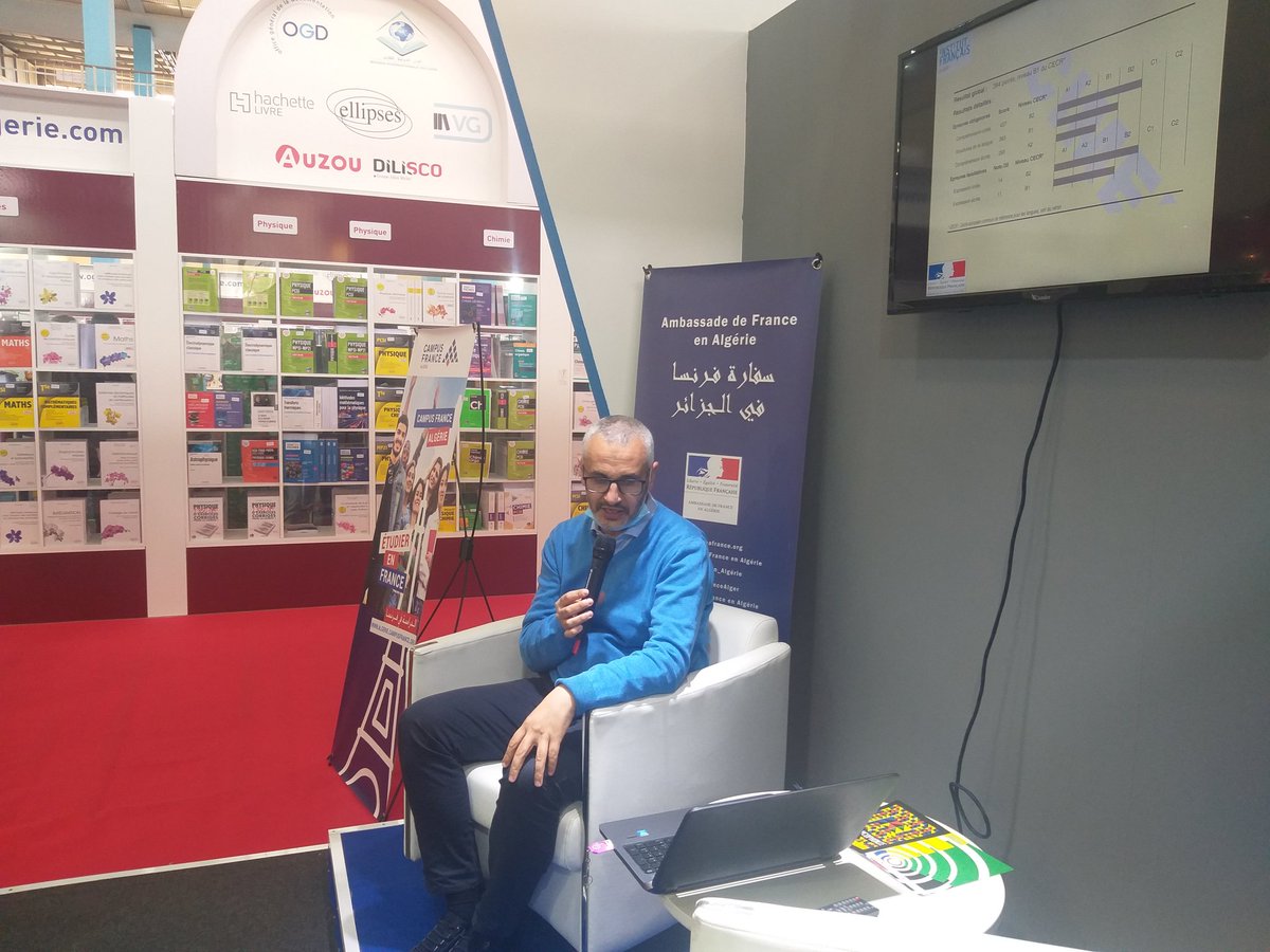 CampusFrance_DZ's tweet photo. Présentation des tests et certifications de la langue française #TCF #DELF_DALF sur le stand de la #France_au_SILA2022 https://t.co/UYbZ1pNLqC