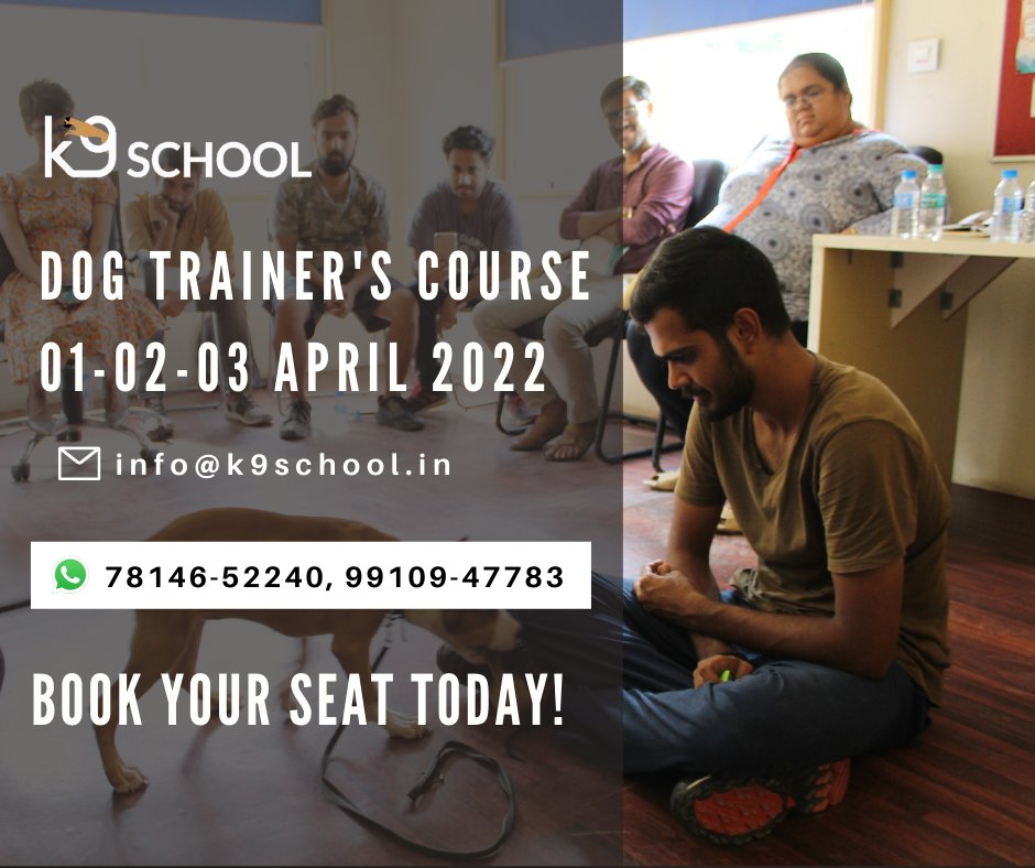 K9SchoolIndia's tweet photo. Become a Dog Trainer Today!
We are back with another batch of Trainer's Course.

In order to register yourself, kindly fill up the form shared below:
https://t.co/1opxqIdbBg
or contact for more details:
+91 78146 52240
+91 99109 47783
https://t.co/U7rKH9u5RX
info@k9school.in https://t.co/dXOQg4JSKM