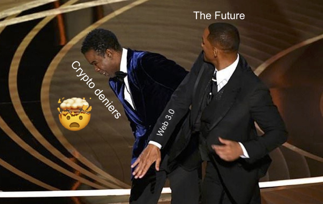 _Coincurrent_'s tweet photo. Even #WillSmith educating us about the future of #Crypto at the Oscars today!

#Oscars2022 https://t.co/XI78yz3ond