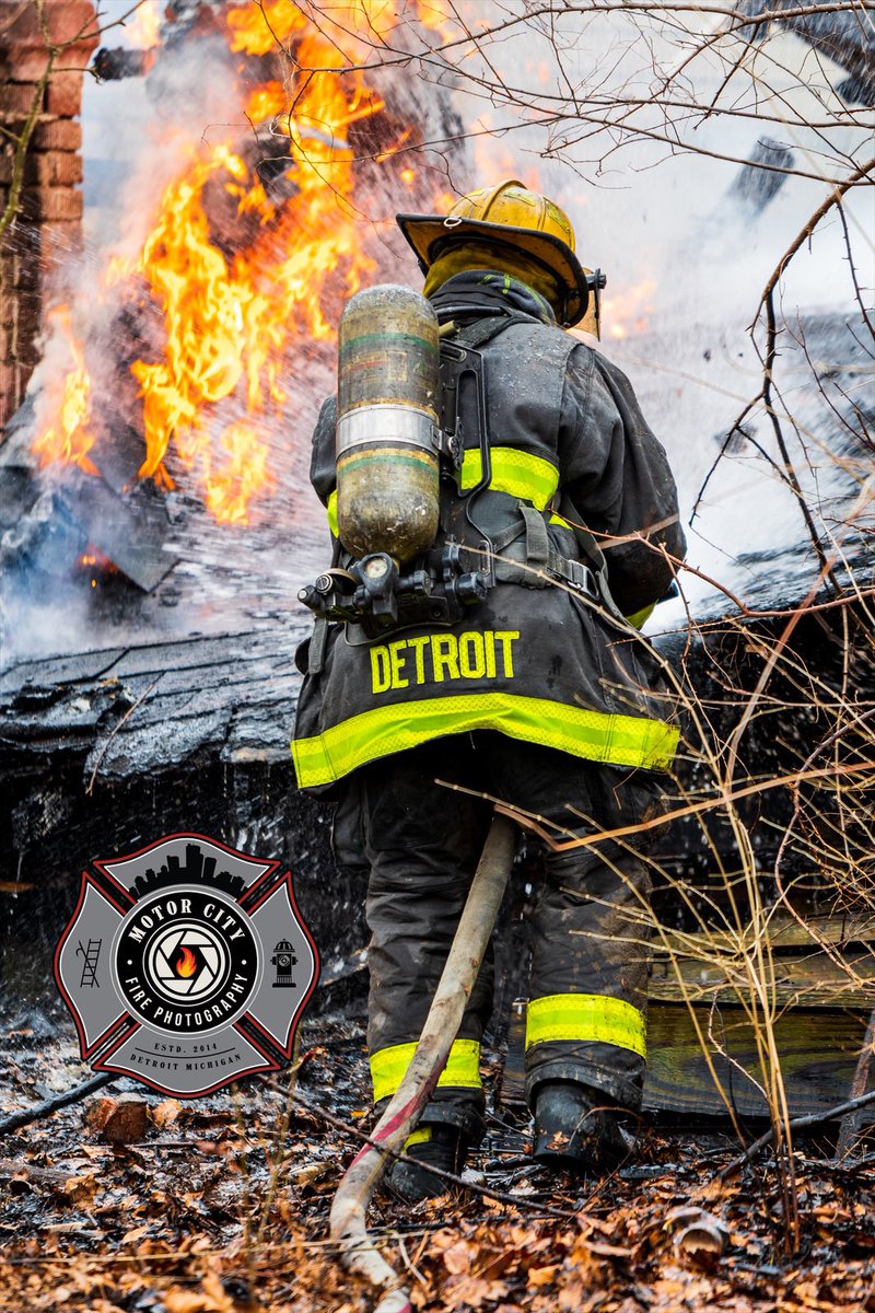 Engine 30 Firefighter knocking down the fire on a collapsed vacant dwelling fast was fully involved. 
Derby &amp; W 7 Mile
3/22/22