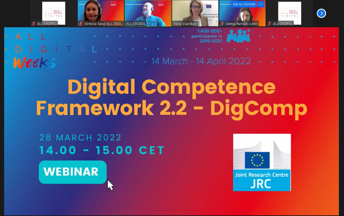 AllDigitalEU's tweet photo. The campaign #ADWeeks takes place online but also in training and competence centers, schools to exploit the potential of digital transformation and enhance your #digitalskills. Week 3 opens with discussions on #DigComp 2.2!  Live now: https://t.co/99lnUEiez2 https://t.co/N3CVV903Bh