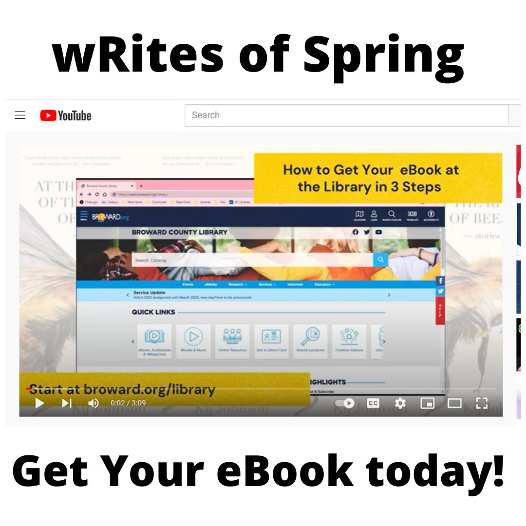 BCLibraries's tweet photo. Get your wRites of Spring eBook FREE from the library online. Three steps! Get a library ecard (or use your library card if you already have one). Visit Hoopla and link up your library card. Search for author KIJ JOHNSON. Done! https://t.co/O19vE9Wlbn https://t.co/YpgTpWf30w