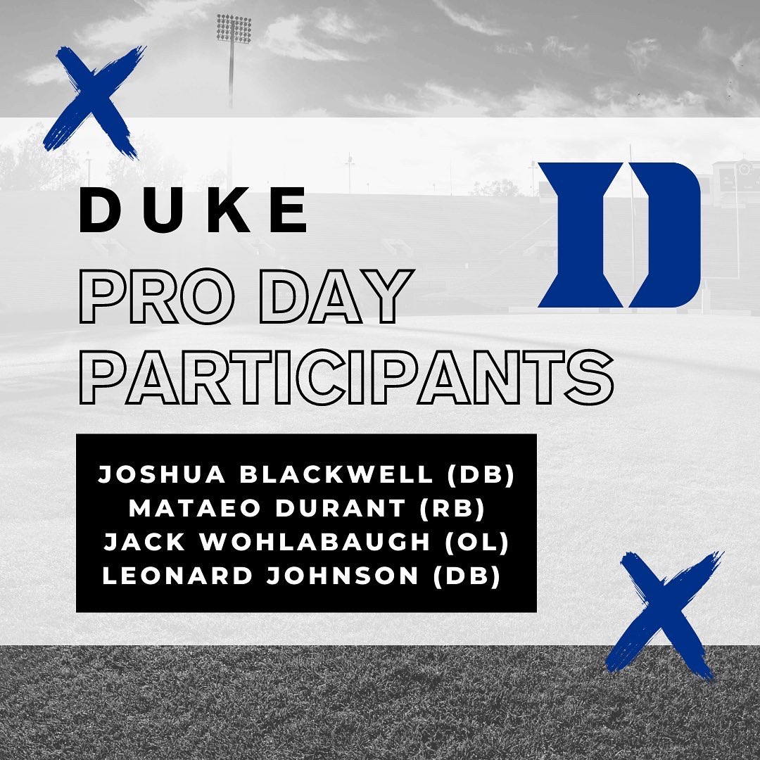 It’s about to go down 🔥

Good luck to these guys who will be competing at their pro days:
- Markquese Bell (<a href="/FAMU_FB/">Florida A&M Football 🏈</a>) 
- Josh Blackwell, Mataeo Durant, Jack Wohlabaugh, Leonard Johnson (<a href="/DukeFOOTBALL/">Duke Football</a>)