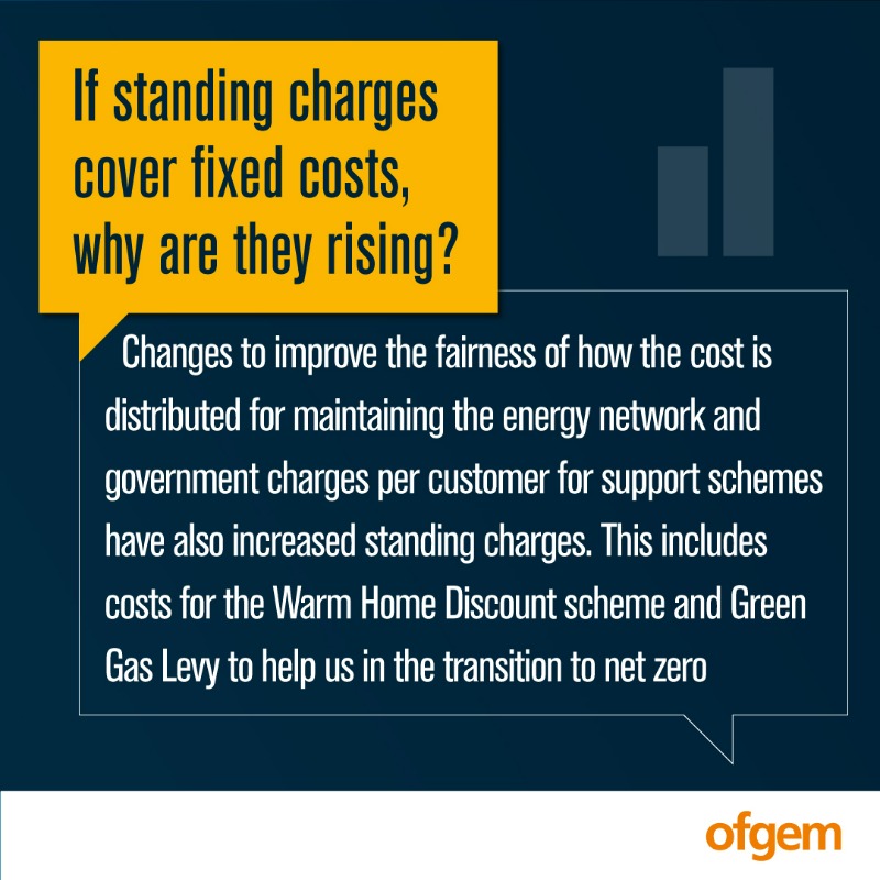 ofgem's tweet photo. Different costs make up our energy bills, including standing charges 

With the upcoming price cap change on 1 April, we’ve seen a lot of questions about them and why they’re increasing.

This guide explains ⤵️