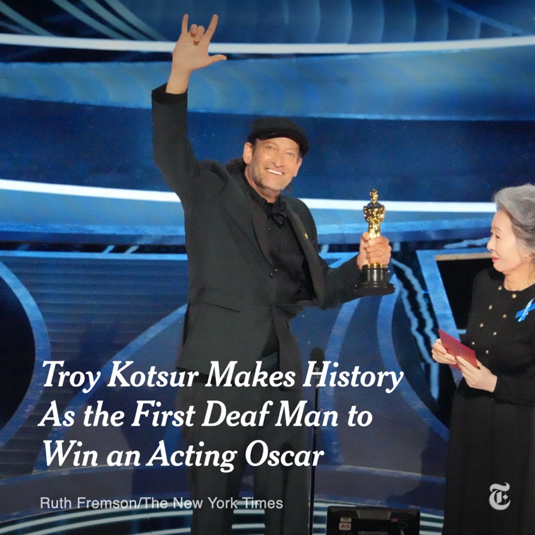 Troy Kotsur became the first deaf man in academy history to win an Oscar for acting. Voters honored his heartstring-tugging supporting performance in “CODA” as a fisherman struggling to relate to his hearing daughter. nyti.ms/3tLq86I