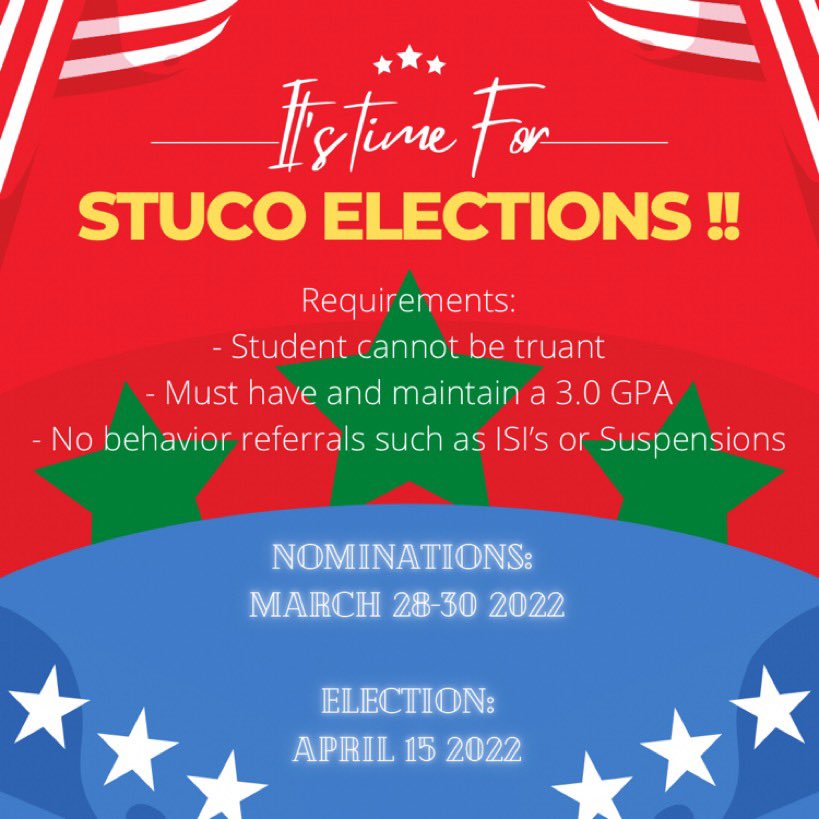 Interested in running for a spot on next year’s council? Stop by the concession stand during all three lunches to nominate yourself or a friend! 🇺🇸 #GCAllForOne