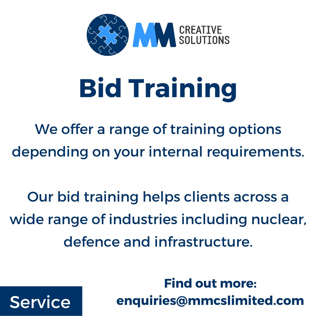 mmcslimited's tweet photo. We offer a range of #BidTraining options for your team. We help clients across a wide range of industries, to deliver customised #BidWriting, #BidManagement and #BidReview training packages. Contact us at enquiries@mmcslimited.com for more info. https://t.co/3DLx28FwA6