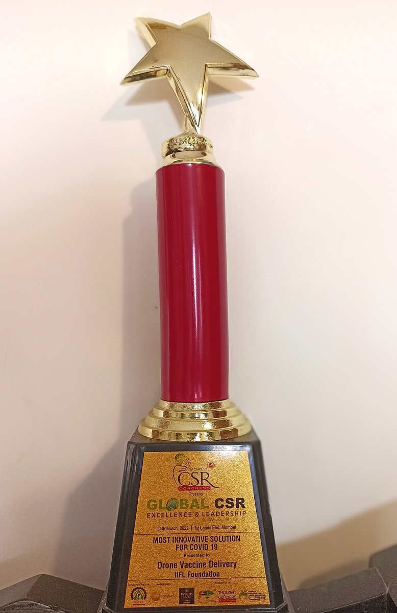 IIFLCorporate's tweet photo. #IIFLFoundation's #Vaccine #Delivery by #Drones has received the '#Most #Innovative #Solution for #Covid-19' at the prestigious #World #CSR #Congress. This is India's first such innovation with 5kg payload and 25km radius. @Madhujain1609 @JainNirmal @venkataraman_27 https://t.co/1Dq3YPhF7h
