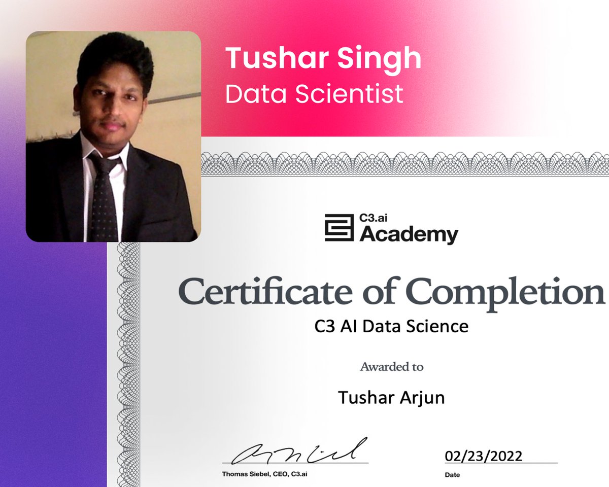 Codvo2's tweet photo. Always great to see our employees upskilling and adding feathers to their hats.
Congratulations, Amol, Tushar, and, Ayan for successfully completing #C3 #certification.
@C3_AI
#Codvo #LifeAtCodvo #C3 #certification https://t.co/uv3JHptZaU