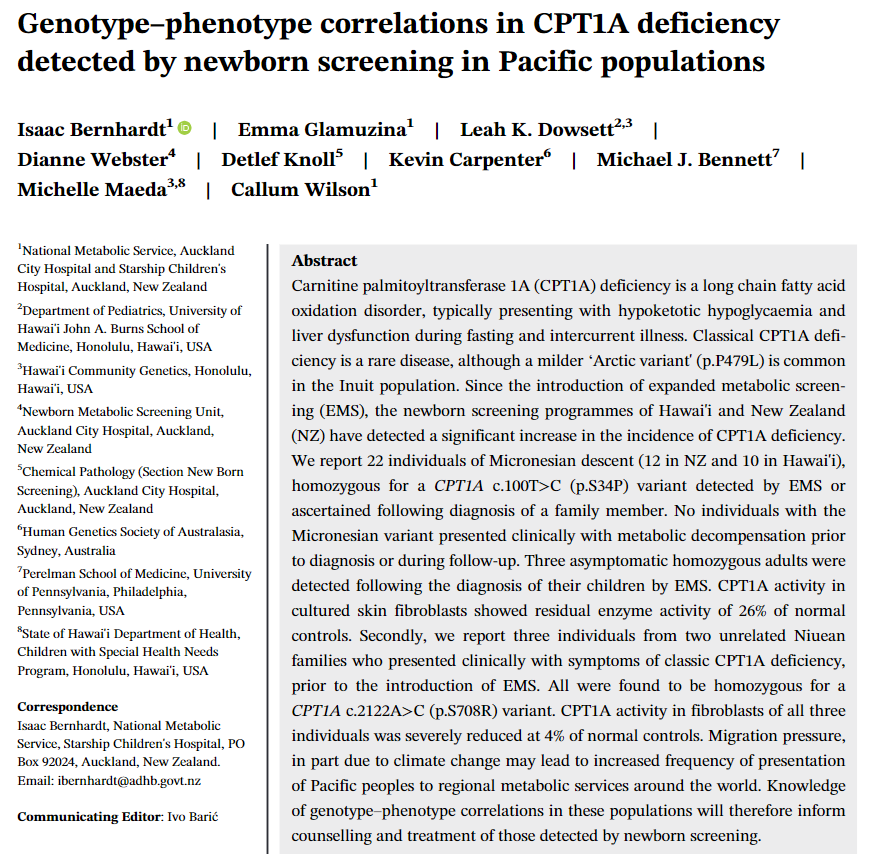 JIMD_Editors's tweet photo. New #openaccess content in #JIMDReports
Genotype–phenotype correlations in CPT1A deficiency detected by newborn screening in Pacific populations
Isaac Bernhardt, et al
https://t.co/GrLlsrBUTc
#FAOD #LCFAOD https://t.co/6CyW7VWJ03