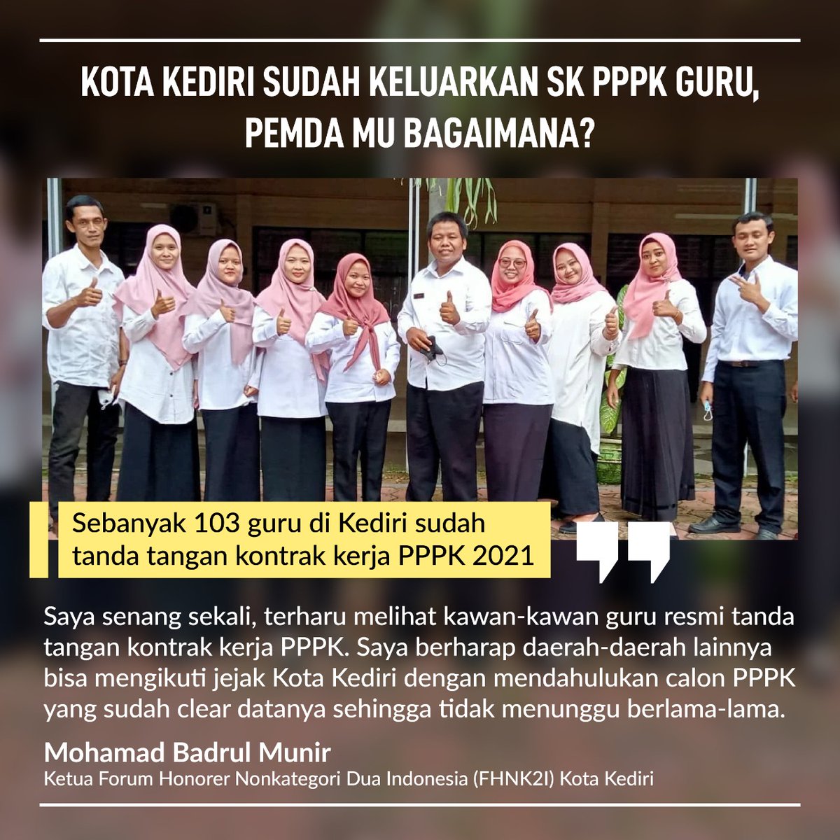 Iam_Chopp's tweet photo. Sebanyak 103 guru di Kediri sudah tanda tangan kontrak kerja PPK 2021. Mantap. #GuruHonorer #PPPK #GuruSejahtera https://t.co/bwCCR3hN3X