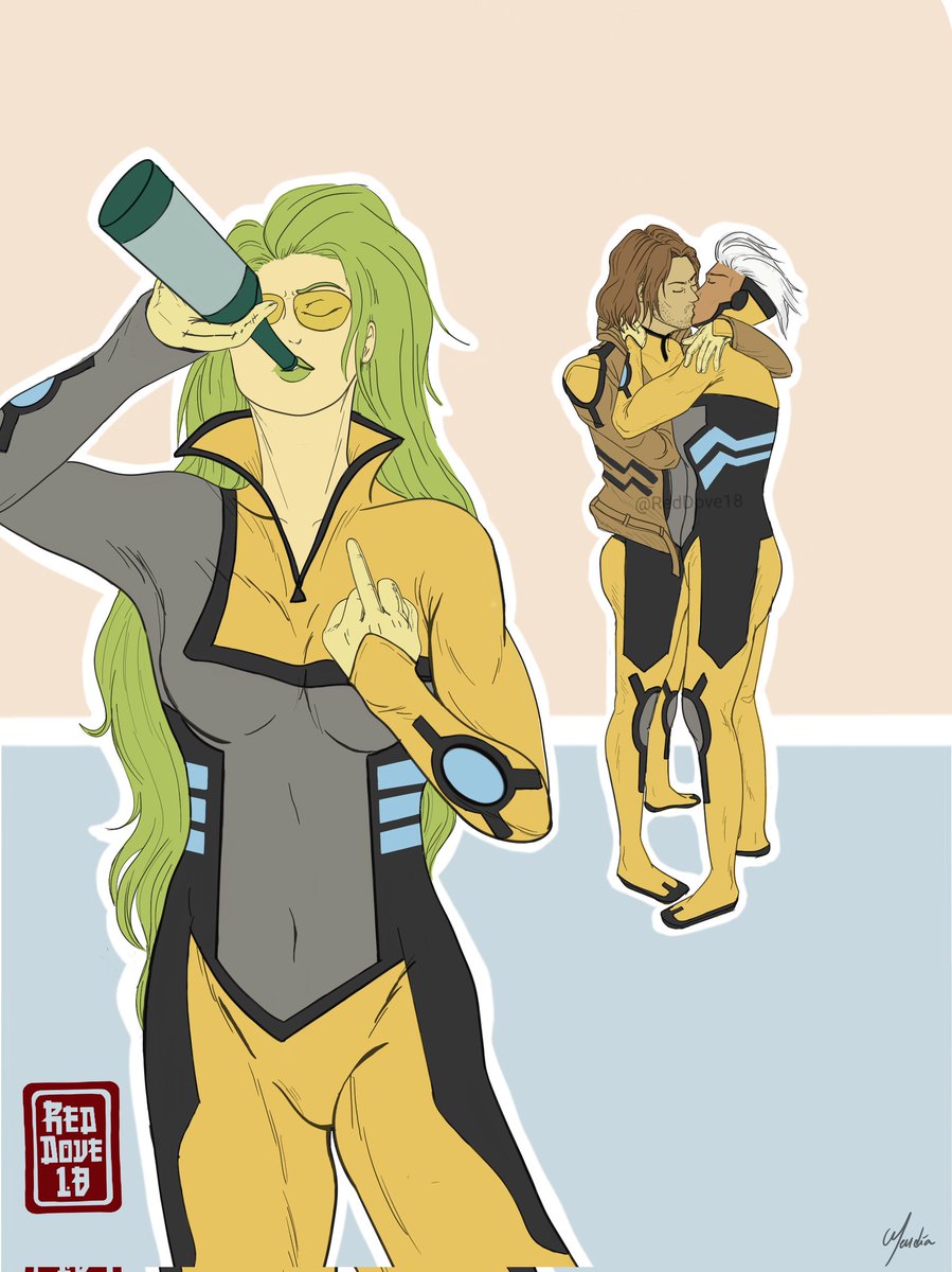 Reddove18's tweet photo. The good after missions parties at Serval Industries were always fun.
#Polaris #Gambit #Quicksilver #AllNewXFactor #gamquick https://t.co/WPI14LP40l