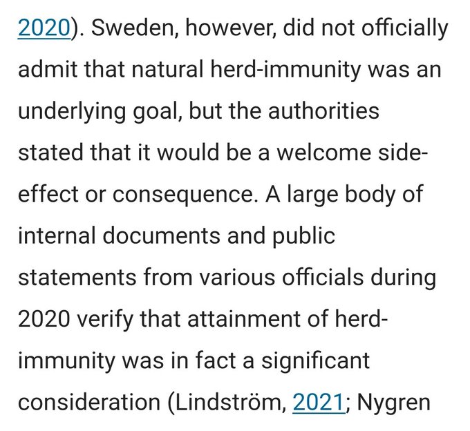 "La Suède n'a jamais officiellement admis que l'immunité de groupe était une stratégie, mais des documents internes montrent que c'était une considération importante dans les décisions politiques. [2]"*nous mettons les n° de post du thread de Sir Karam Bales entre [ ]