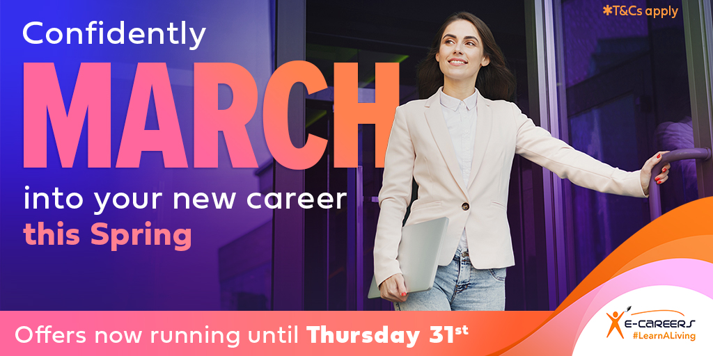 eCareersLtd's tweet photo. Learn for less in our end of March sale, and gain the skills, knowledge, and certificates needed to confidently march into your new career this Spring – https://t.co/foJpzhaBhu
#LearnALiving #EdTech #Training #CareerDevelopment #CareerChange #Careers #Job https://t.co/eWgdVunaih