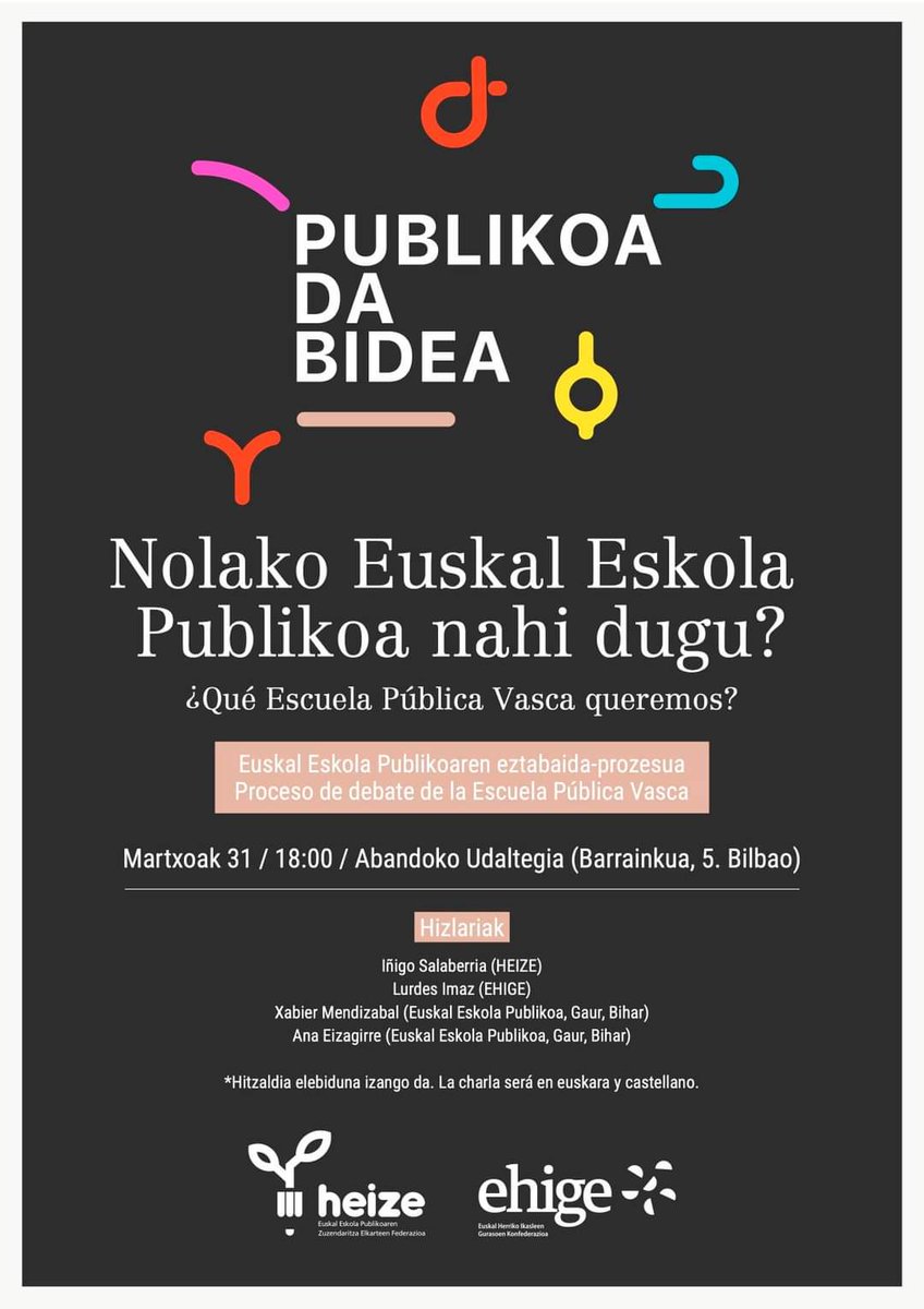 ¡Recuerda ‼️

🔸¿Quieres saber más sobre el Pacto Educativo?
🔸¿Quieres conocer nuestra propuesta alternativa y hacer tus aportaciones?
🔸¿Quieres debatir sobre todo esto?

📌¡Ven al Centro Municipal de Abando el 31 de marzo a las 18:00! 

#publikoadabidea