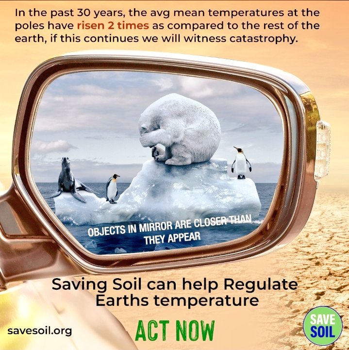 MaxForrow's tweet photo. In the past 30 years, the avg mean temperatures at the poles have risen 2 times as compared to the rest of the earth, if this continues we will witness catastrophy.
Saving Soil can help Regulate Earths temperature.
#SaveSoil #ConciousPlanet #SaveSoilMovement #EarthBuddy https://t.co/pMrDzyFqOX
