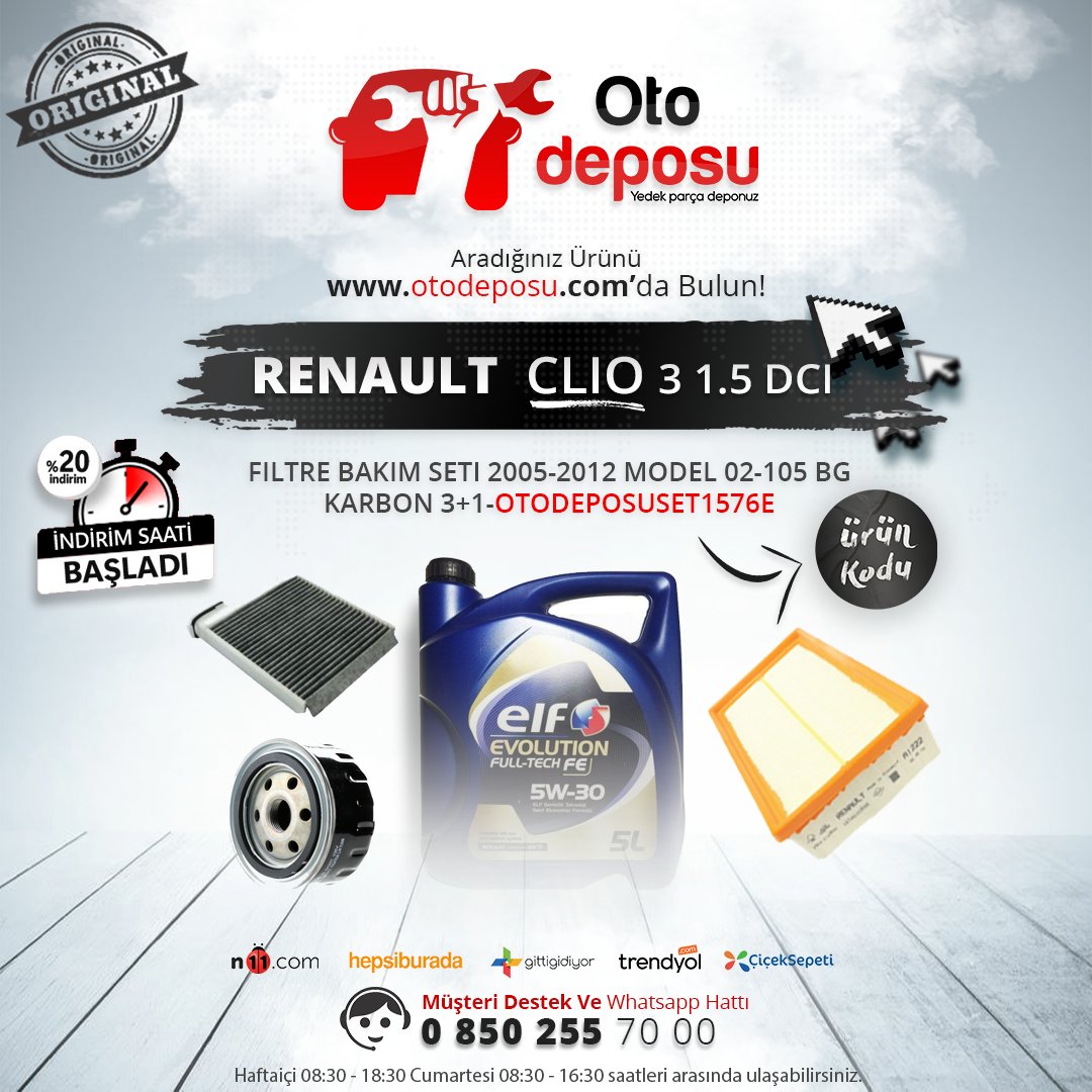 otodeposucom's tweet photo. Ürün Adı: Renault Clio 3 1.5 DCi Filtre Bakım Seti 2005-2012 Model 02-105 BG [Karbon 3+1-OTODEPOSUSET1576E]

https://t.co/1PRPtBqAU1 https://t.co/l0j10Knijs