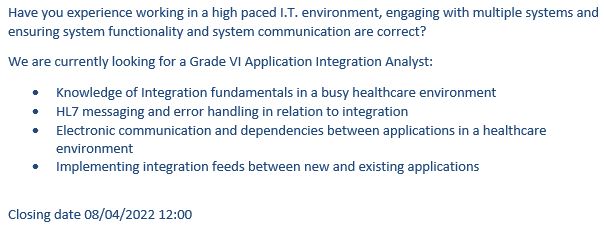 CUH_ICT (@cuhict) on Twitter photo There is another exciting opportunity to become part of the CUH ICT team, the position of Grade VI Application Integration Analyst has been advertised at hse.ie/eng/staff/jobs… For Full details check the link! or click the image for a brief job description. #jobfairy <a href="/CUH_Cork/">Cork University Hospitals</a> There is another exciting opportunity to become part of the CUH ICT team, the position of Grade VI Application Integration Analyst has been advertised at hse.ie/eng/staff/jobs… For Full details check the link! or click the image for a brief job description. #jobfairy <a href="/CUH_Cork/">Cork University Hospitals</a>