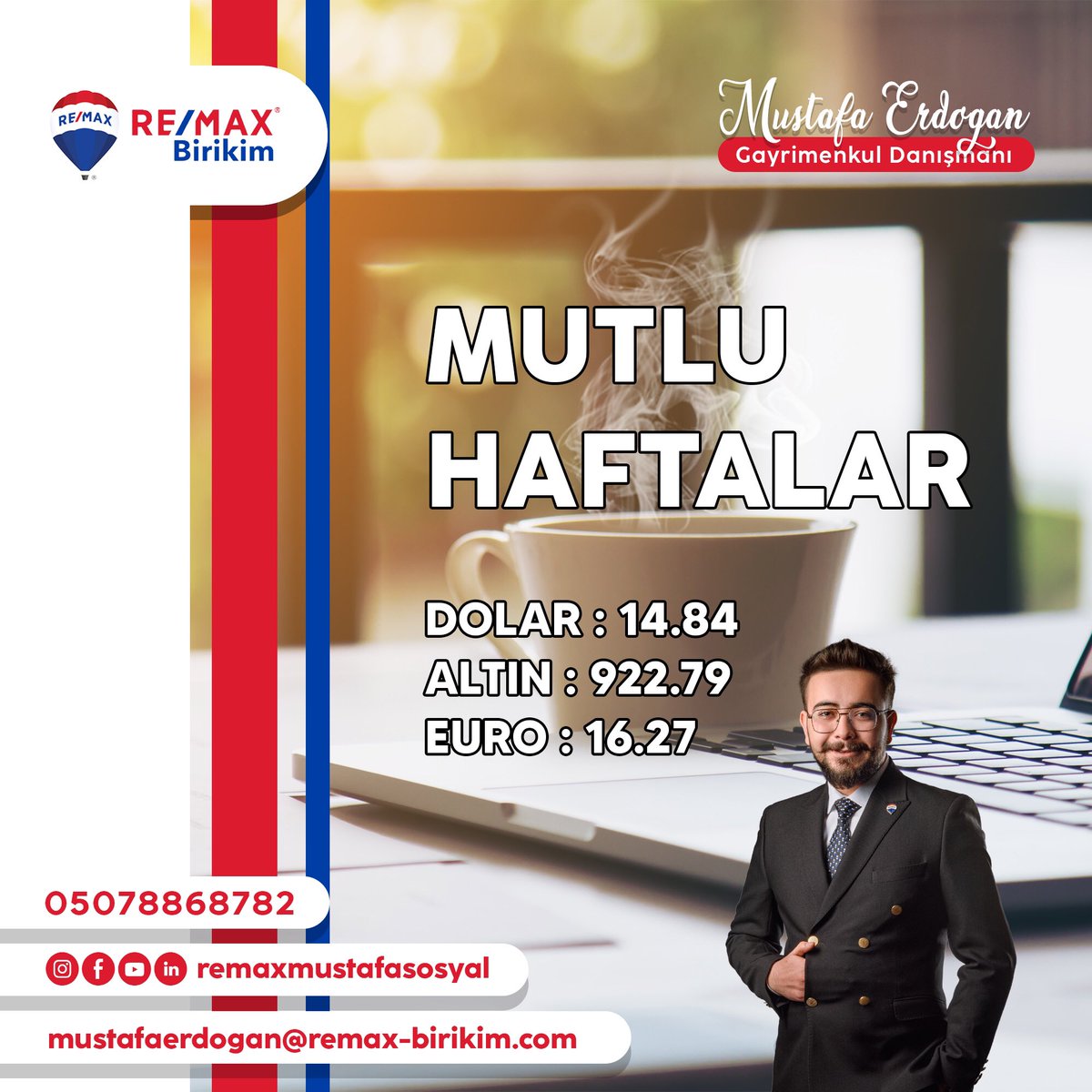 Sevdiklerinizle birlikte güzel bir hafta geçirmeniz dileğiyle 

Mutlu Haftalar 

Mustafa Erdoğan
Gayrimenkul Danışmanı

#remax #remaxtürkiye #remaxbirikim #gayrimenkul #gayrimenkuldanışmanı #gayrimenkulgurmesi #remaxmustafaerdoğan #remaxmustafasosyal #acp #remaxacp #collection