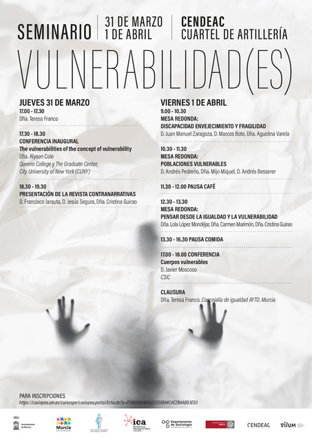 CENDEAC's tweet photo. Esta semana no os podéis perder el 👉Seminario Internacional VULNERABILIDAD(ES). 

Abordaremos la #vulnerabilidad como un concepto transversal a las ciencias sociales y #humanidades, indispensable para pensar el propio tiempo desde objetivos de #igualdad.

https://t.co/E3BbE8dPQi https://t.co/2A6gV6CBEh