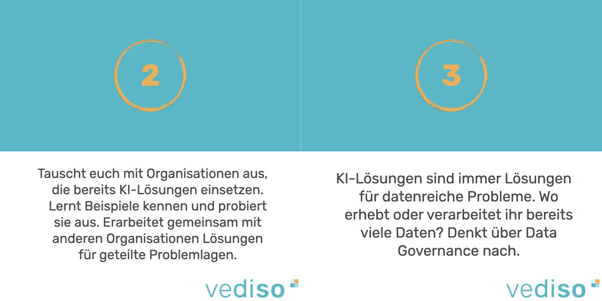 Vediso_eV's tweet photo. In den Projekten #pulsnetzKI und #ProKIP machen wir uns fit, um unsere Mitglieder bei ihren KI-Vorhaben zu unterstützen. Geht ihr bereits erste Schritte Richtung #KI? Mit unseren #5Tipps geben wir Hinweise, wie ihr diese ersten Schritte gestalten könnt. https://t.co/x61lCmG8R1