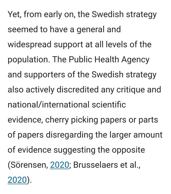 L'ASP et les partisans de la stratégie suédoise ont aussi activement discrédité toute critique et toute preuve scientifique nationale/internationale,en sélectionnant des articles ou des parties d'articles et en négligeant les nombrses preuves suggérant le contraire