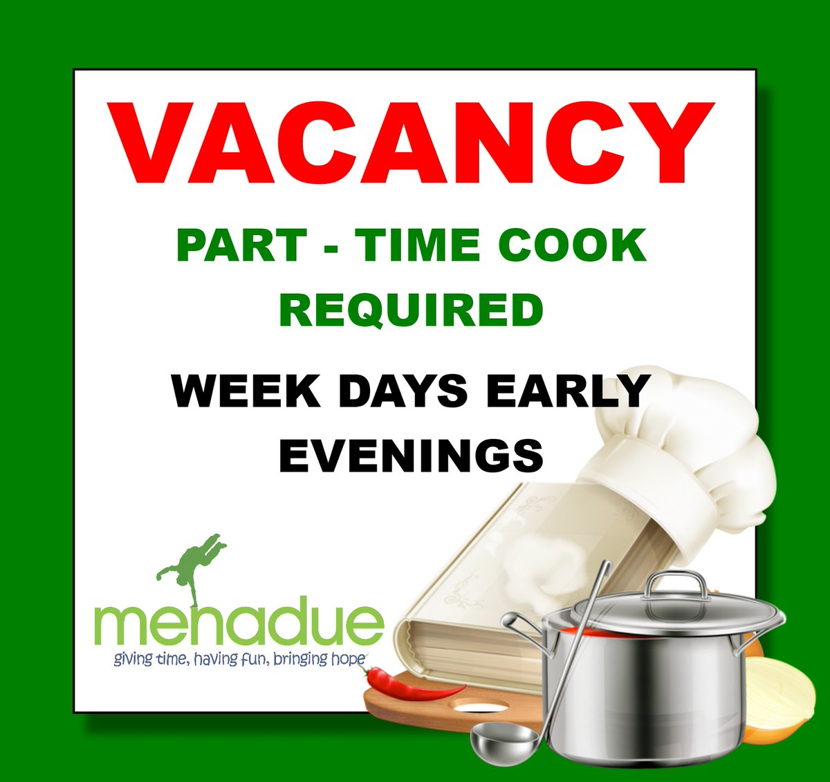 This role is to cook for visiting residents at our site in Tintagel, Cornwall.  Please email: enquiries@menadueactivities.co.uk or phone: 01395 515677