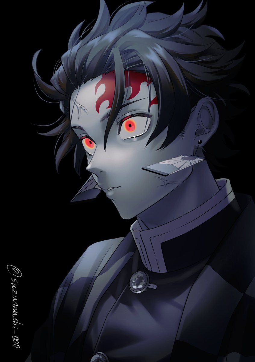kamado tanjirou demon slayer uniform 1boy male focus jewelry earrings solo scar on forehead  illustration images