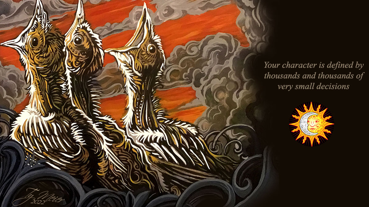 #TyMeier #NewEnglandArtist #NewHampshireArt #NHArt #SunnyDaysIllustration  #workethic #smalldecisions #hatchlings #sparrow