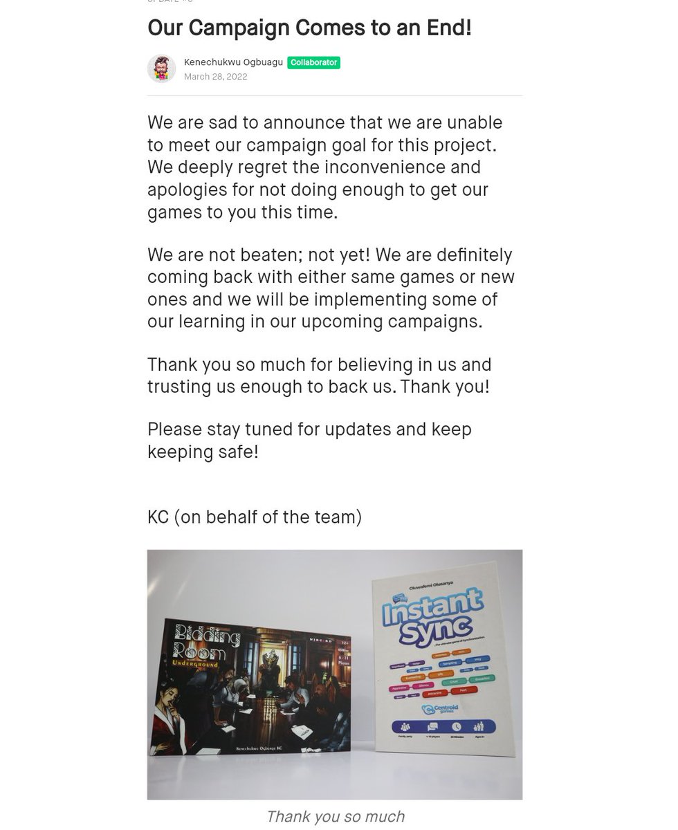 nibcardgames's tweet photo. We couldn't reach our campaign but we are grateful for the support and new learning.
We are coming back; hopefully, stronger and better.
African Tabletop Games to the world โ๐ฝ
#ABConBundle #NIBCARDGames #CentroidGames #CowrieGames https://t.co/h5KUrAHw5L