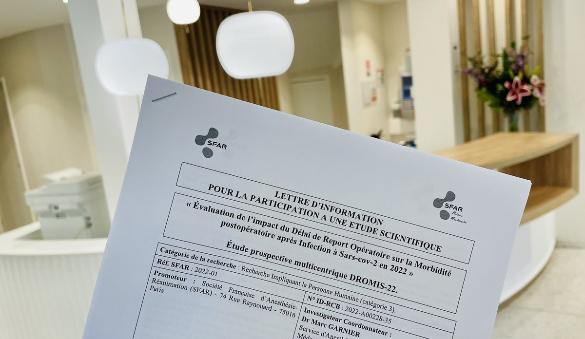 🚨C’est parti pour la participation de notre équipe à l’étude DROMIS-22, dont l’objectif principal est de déterminer le meilleur délai de report d’une chirurgie en cas de COVID-19 préopératoire @SFAR_ORG