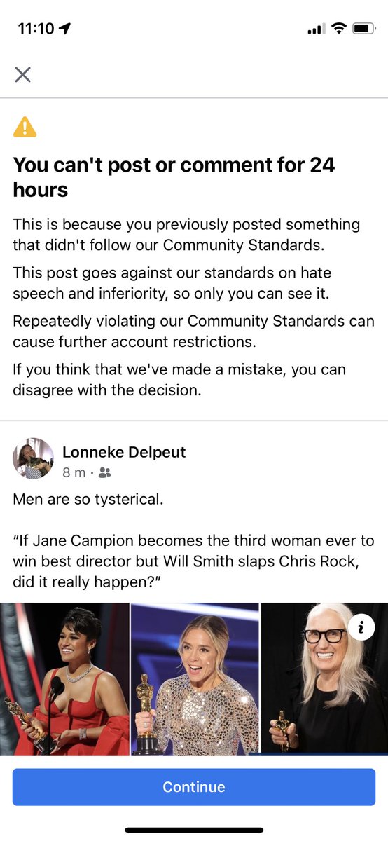 Lonneke (@equinehistorian) on Twitter photo Got my first Facebook ban for calling men testerical (even made a typo!). This as a comment on how make violence overshadowed female success at the Oscars this year. Anyway. 🙄 Got my first Facebook ban for calling men testerical (even made a typo!). This as a comment on how make violence overshadowed female success at the Oscars this year. Anyway. 🙄