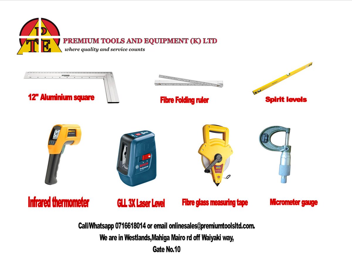 premiumtools_ke's tweet image. Measuring Tools Monday with Premium tools &amp;amp; Equipment Kenya.

Measure and detect with ease by purchasing Measuring &amp;amp; calibration tools from us.
We have quality and affordable ones. Call/WhatsApp 0716618014 or email onlinesales@premiumtoolsltd.com.

#premiumtools #measuringtools