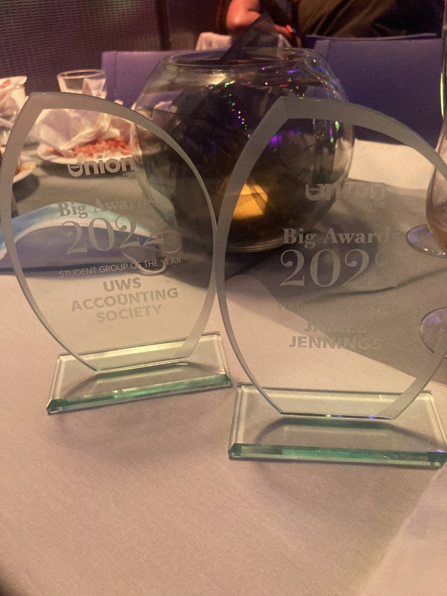 AccountingUWS's tweet photo. AWARD SUCCESS 🥳
🏆- Student Group of the year
🏆- Volunteer of the year (Society President- Jamie Jennings)

Thank you very much to everyone that has supported us over the last 14 months, you have all played a massive part in helping us win our awards.

More photos coming soon! https://t.co/Gyym3h7Wh7