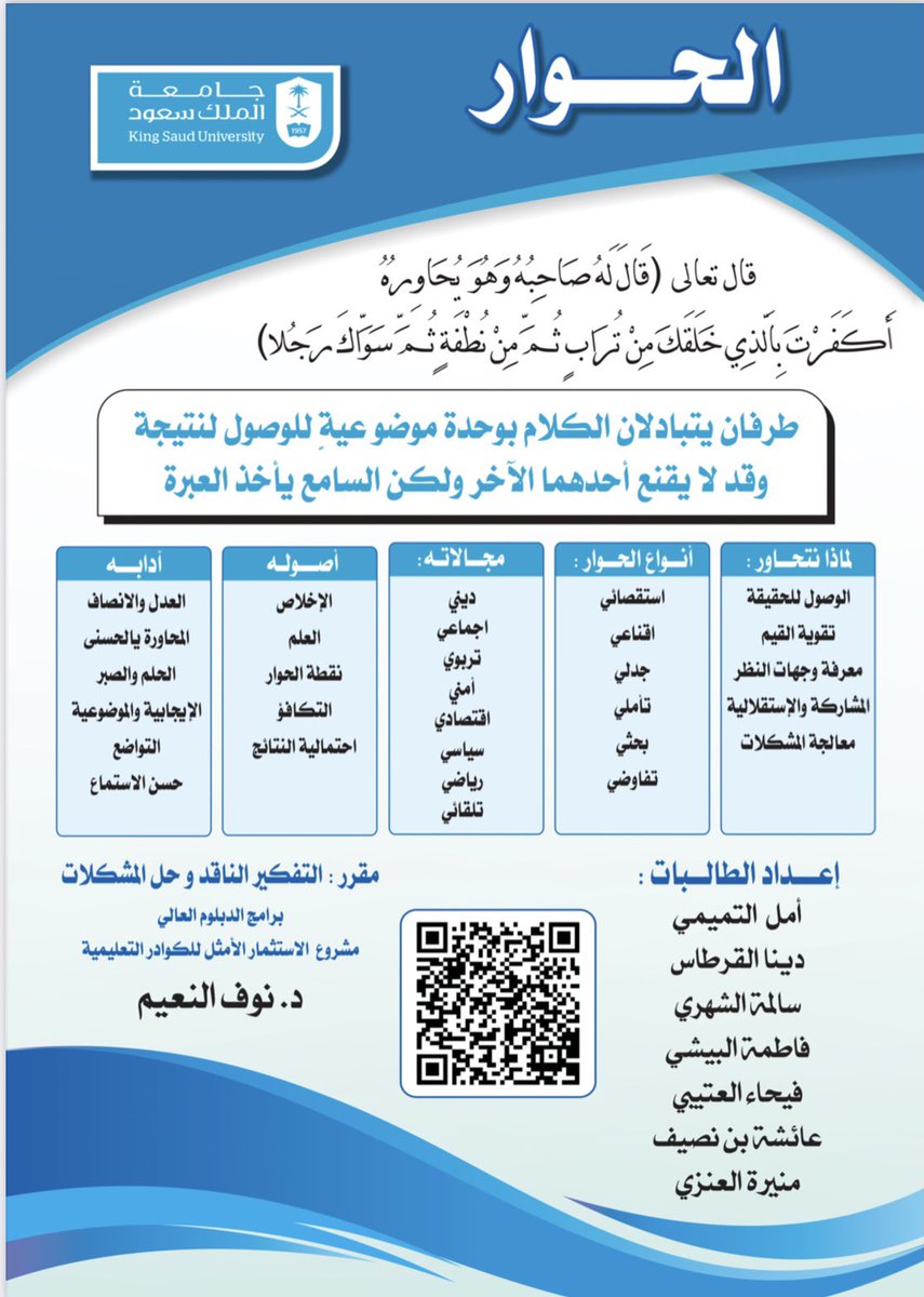 DrNoufAlNaim's tweet photo. مجهود متميز من تقديم معلماتنا الفاضلات
الملتحقات ببرنامج #التفكير_الناقد
أحد برامج #الدبلوم_العالي ضمن مشروع
#الاستثمار_الأمثل_للكوادر_التعليمية 
 
كل التوفيق لهن والسداد

@_KSU 
@mohe_sa 
@moe_gov_sa 
@Education_KSU 
@SPED_ksu https://t.co/hS3EU4oE3B